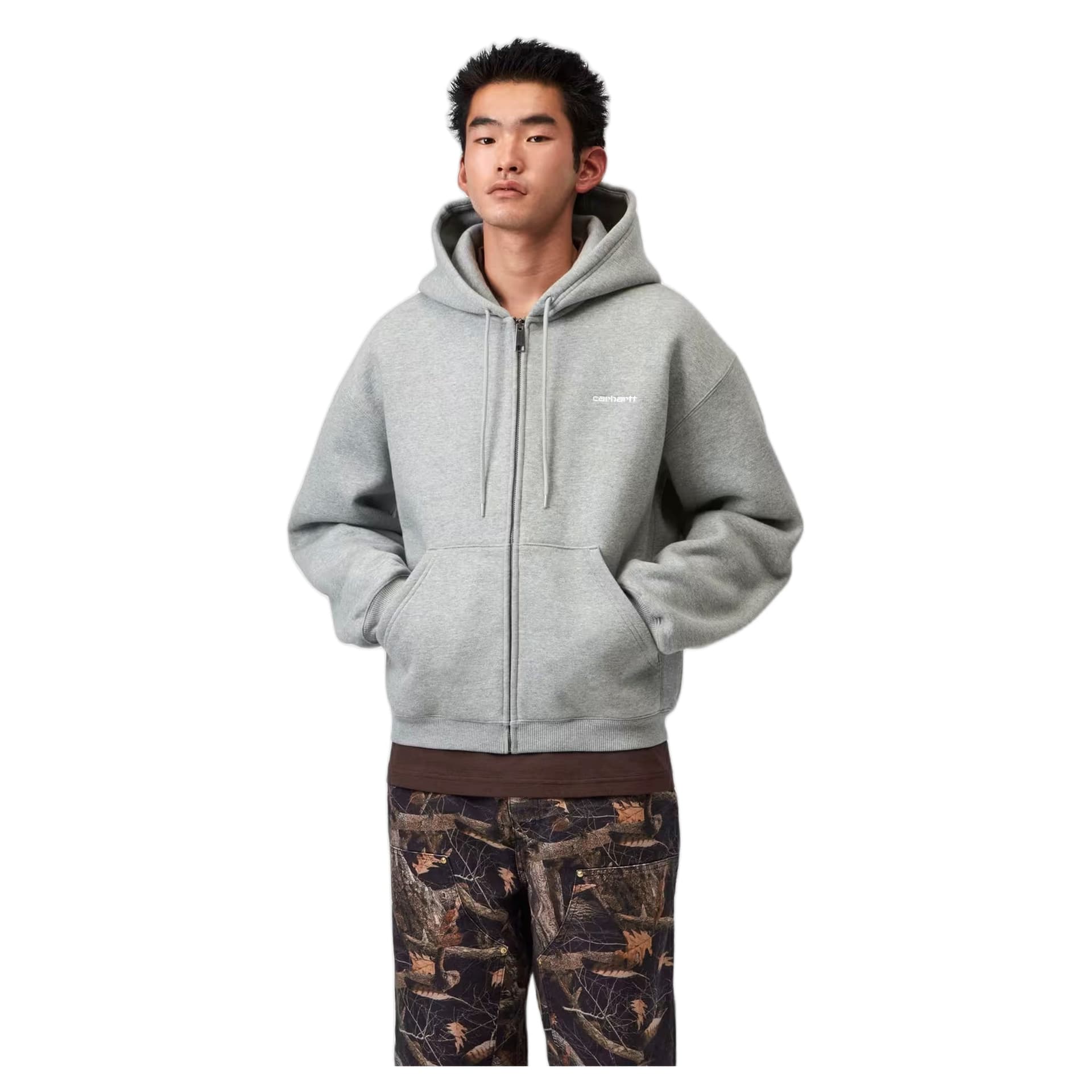 CARHARTT WIP felpa carhartt wip hooded ebbert jacket - grey heather / white - 3