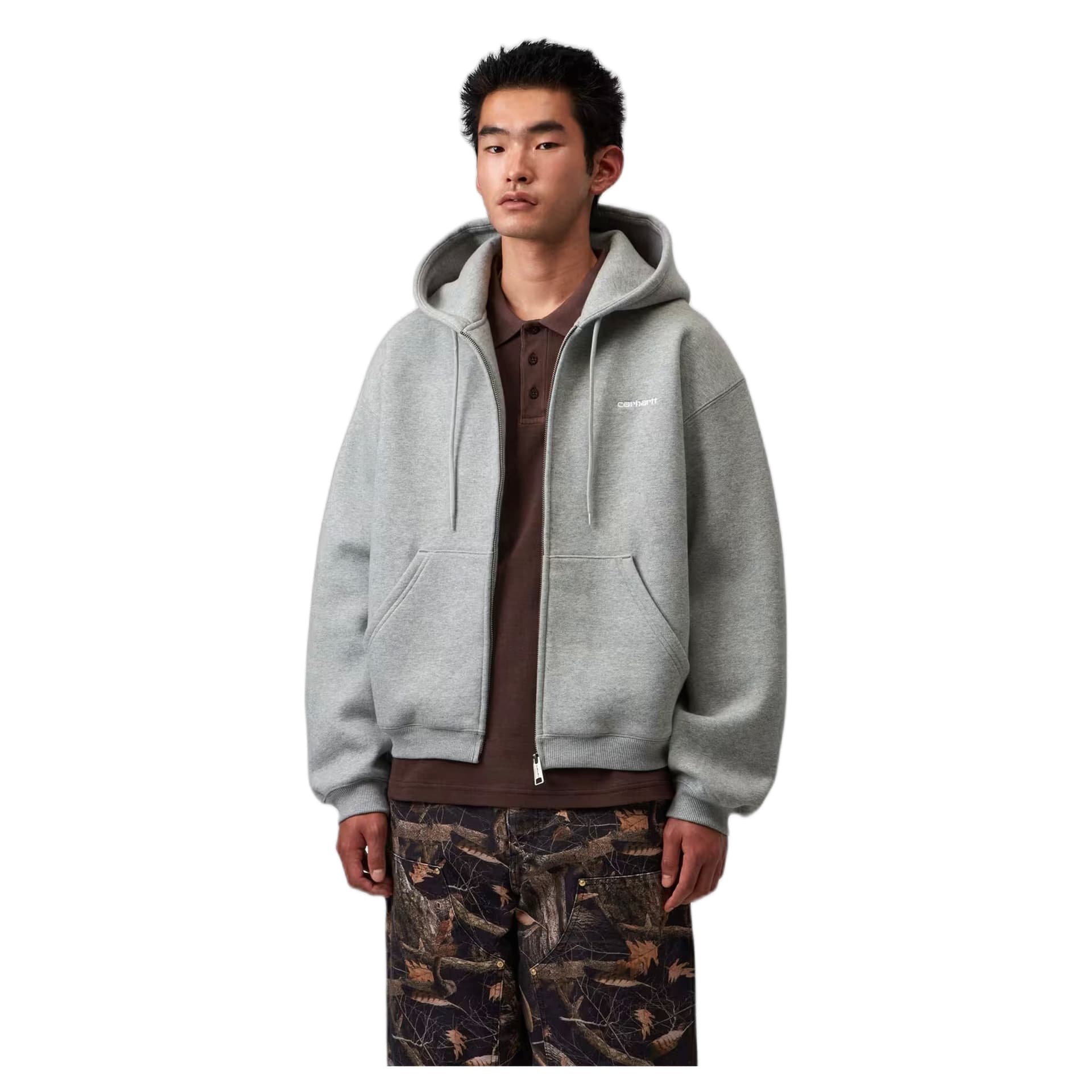 CARHARTT WIP felpa carhartt wip hooded ebbert jacket - grey heather / white - 5