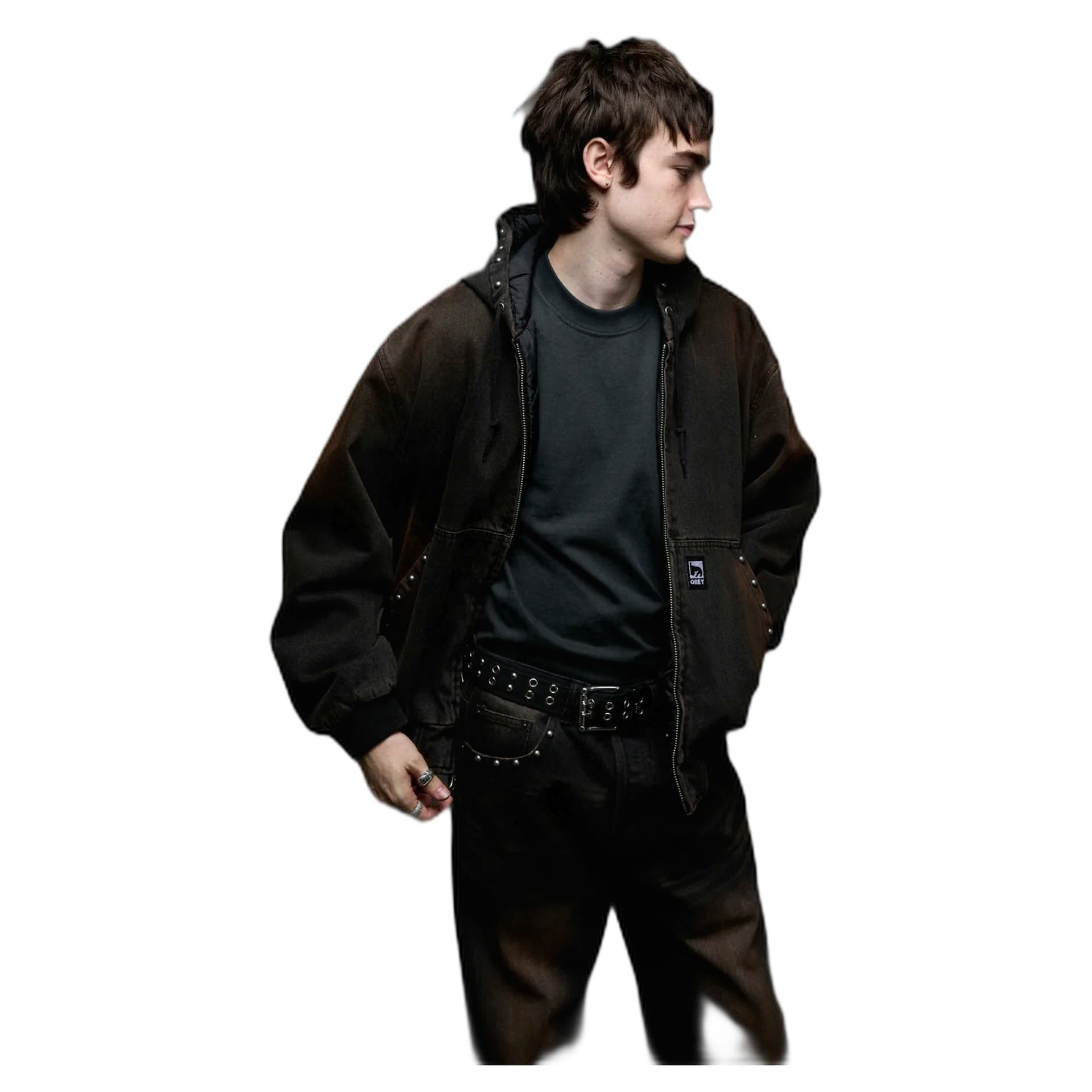 OBEY giacca obey studded zip up jacket - black rust wash - 2
