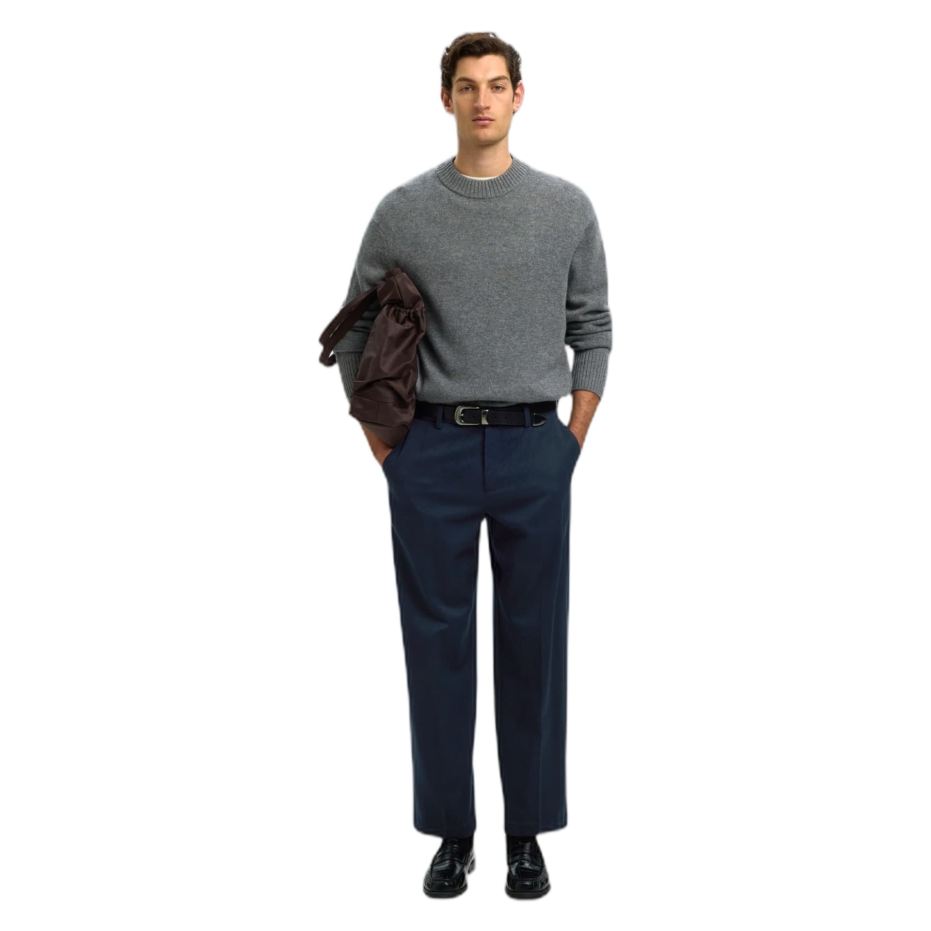 SELECTED pantalone selected homme loose luke wool blend pant - sky captain - 2