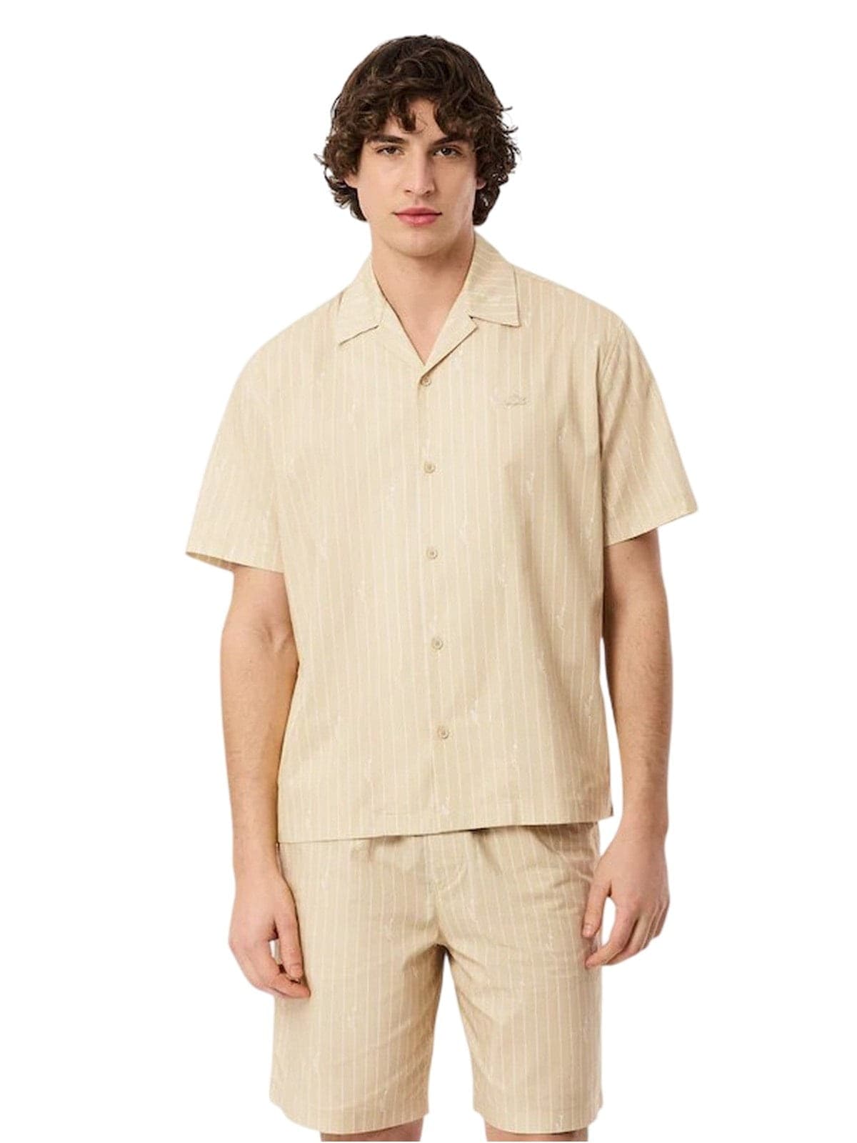 Lacoste camicie casual uomo lacoste - camicia manica corta - beige - 2