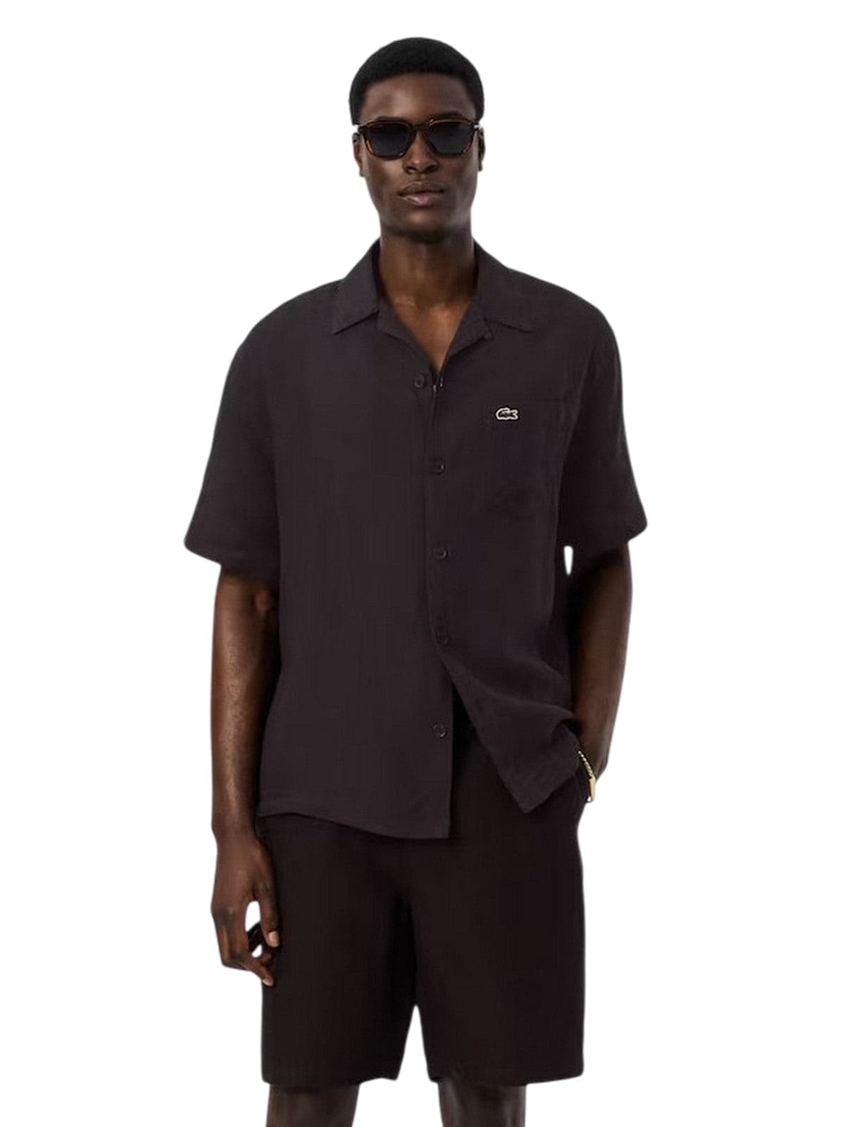 Lacoste camicie casual uomo lacoste - camicia manica corta - marrone - 2