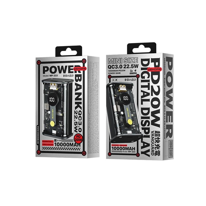 WEKOME WP-333 Vanguard Series - Power bank 10000 mAh Super Charging PD 20W + QC 22.5W (Black / Transparent) - 13