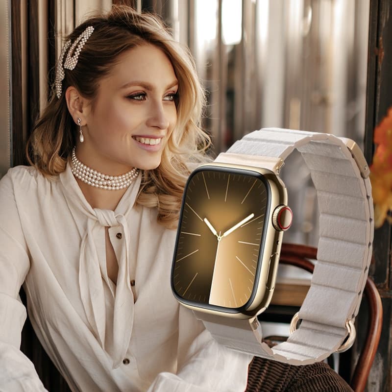 Crong Eclipse - Cinturino magnetico in pelle per Apple Watch 38/40/41/42 mm (beige) - 5