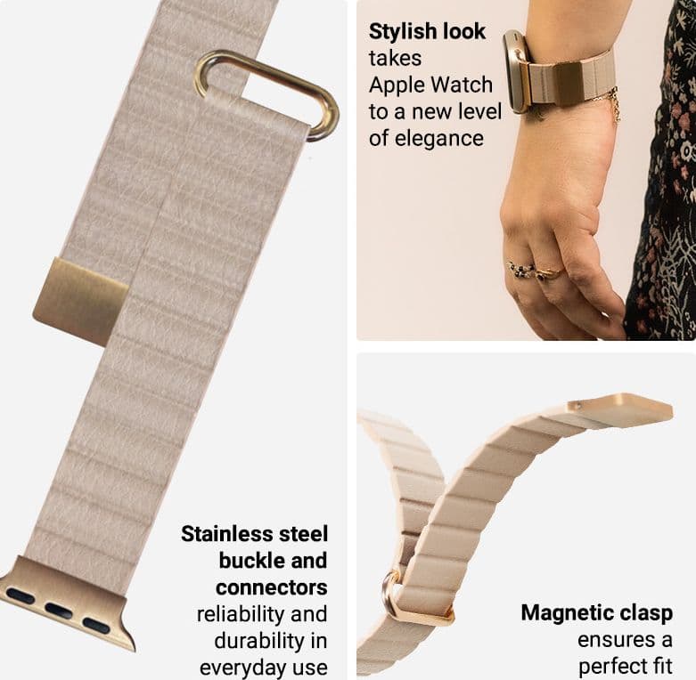 Crong Eclipse - Cinturino magnetico in pelle per Apple Watch 38/40/41/42 mm (beige) - 6