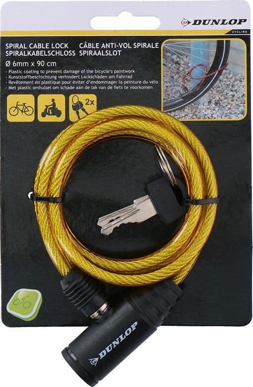 Dunlop - Keyed spiral bike lock (Yellow) - 2