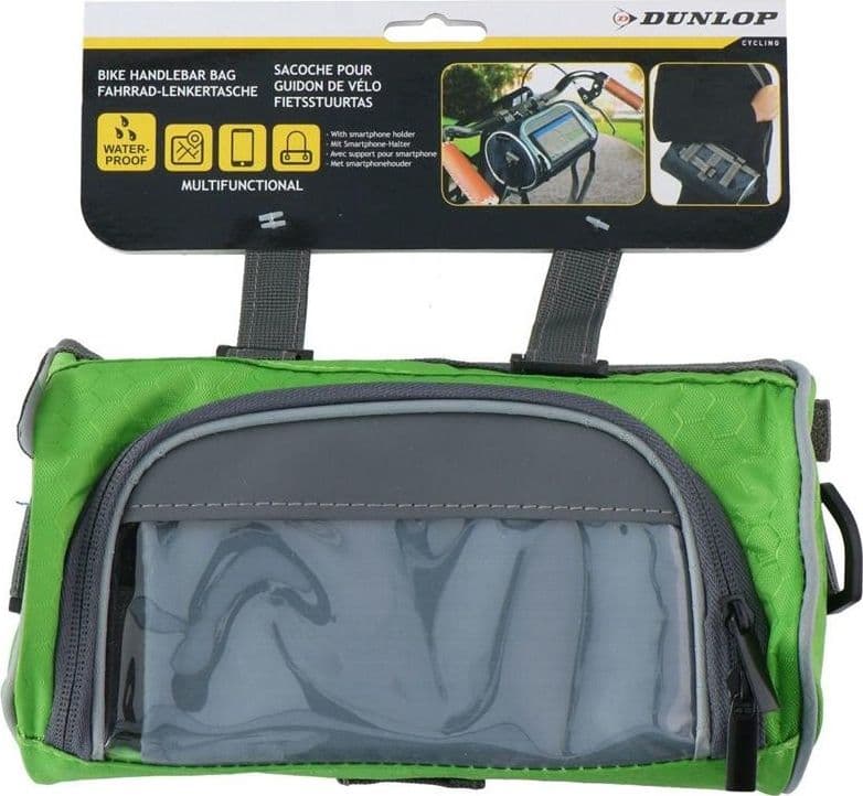 Dunlop - Handlebar bag / bicycle pannier with smartphone pocket (green) - 9