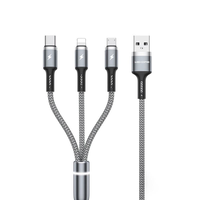 WEKOME WDC-119 Fython Series - 3-in-1 USB-A to Lightning + USB-C + Micro USB PD Connecting Cable 1.2 m (Silver) - 3