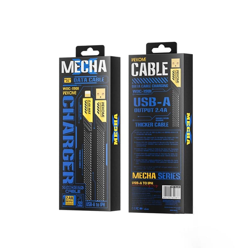 WEKOME WDC-190 Mecha Series - USB-A to Lightning Fast Charging Connection Cable 1 m (Yellow) - 3
