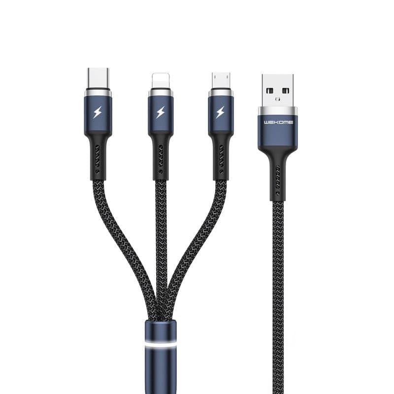 WEKOME WDC-119 Fython Series - 3-in-1 USB-A to Lightning + USB-C + Micro USB PD connection cable 1.2 m (Black) - 3