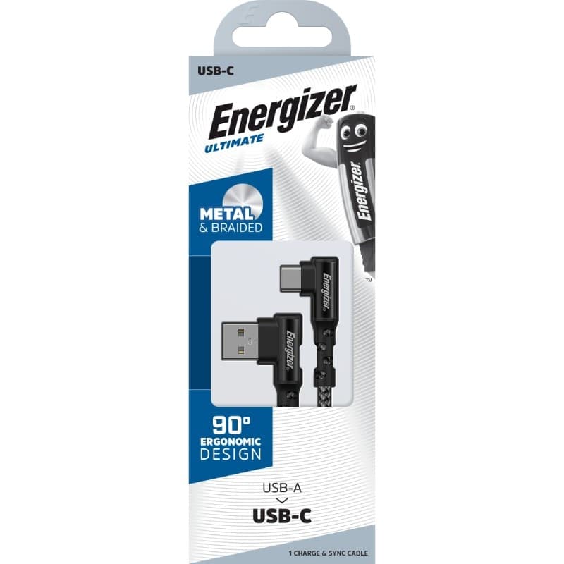 Energizer Ultimate - USB-A to USB-C gaming cable 90° 2m (Black) - 5