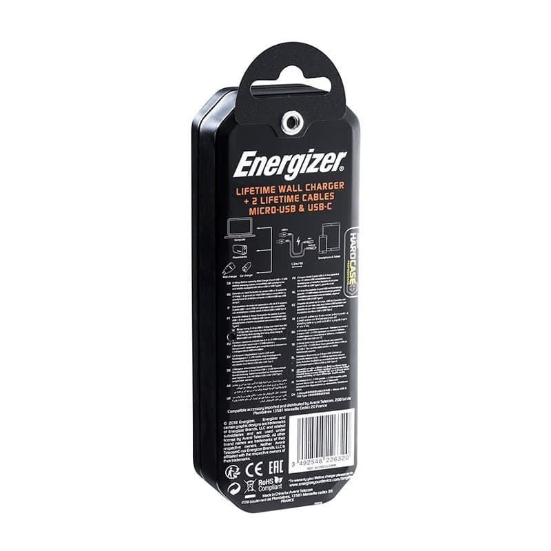 Energizer HardCase - 2x USB-A 12W mains charger + USB-C & Micro USB cable (Black) - 18