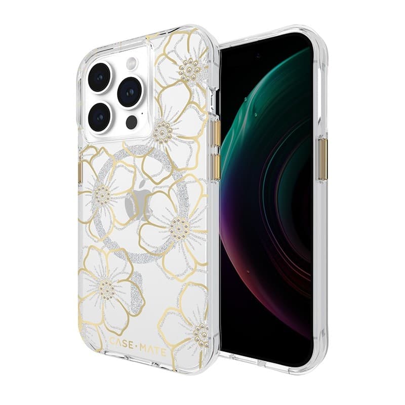 Case-Mate Floral Gems MagSafe - iPhone 15 Pro Case (Gold) - 15