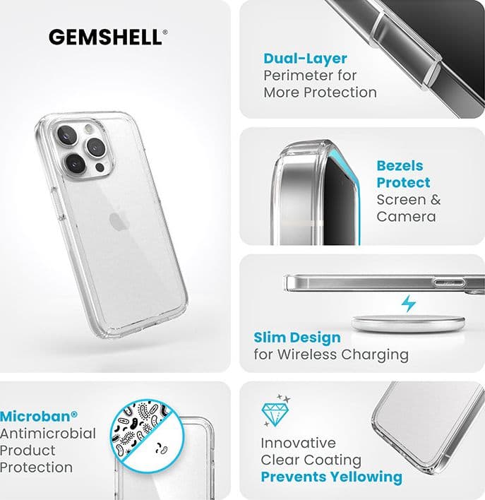 Speck Gemshell - Custodia per iPhone 15 Pro (trasparente) - 10