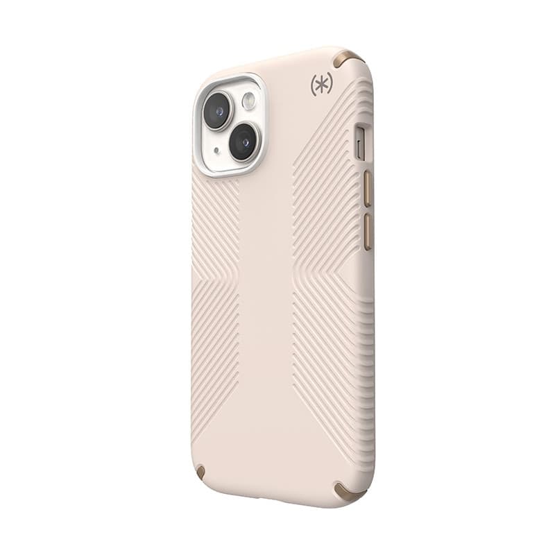 Speck Presidio2 Grip - Custodia per iPhone 16e / iPhone 15 / iPhone 14 / iPhone 13 (Osso sbiancato / Oro antico / Marrone noccio - 2