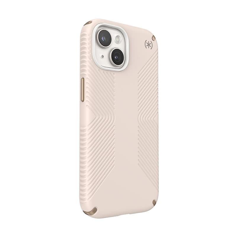 Speck Presidio2 Grip - Custodia per iPhone 16e / iPhone 15 / iPhone 14 / iPhone 13 (Osso sbiancato / Oro antico / Marrone noccio - 13