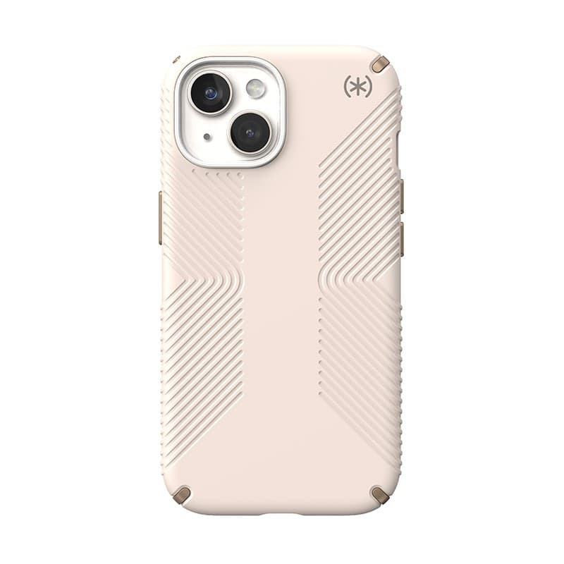 Speck Presidio2 Grip - Custodia per iPhone 16e / iPhone 15 / iPhone 14 / iPhone 13 (Osso sbiancato / Oro antico / Marrone noccio - 19