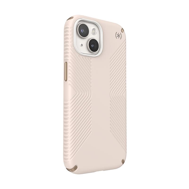 Speck Presidio2 Grip - Custodia per iPhone 16e / iPhone 15 / iPhone 14 / iPhone 13 (Osso sbiancato / Oro antico / Marrone noccio - 3