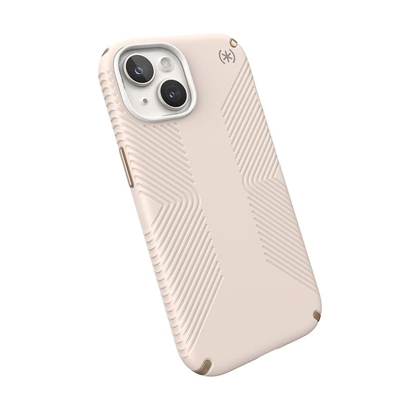 Speck Presidio2 Grip - Custodia per iPhone 16e / iPhone 15 / iPhone 14 / iPhone 13 (Osso sbiancato / Oro antico / Marrone noccio - 4