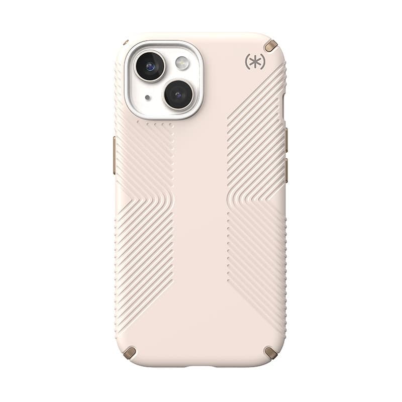 Speck Presidio2 Grip - Custodia per iPhone 16e / iPhone 15 / iPhone 14 / iPhone 13 (Osso sbiancato / Oro antico / Marrone noccio - 8