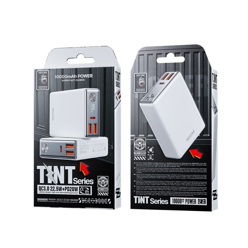 WEKOME WP-27 Tint Series - Power bank 10000 mAh Super Fast Charging USB-C PD 20W + 2x USB-A QC3.0 22.5W (White) - 13