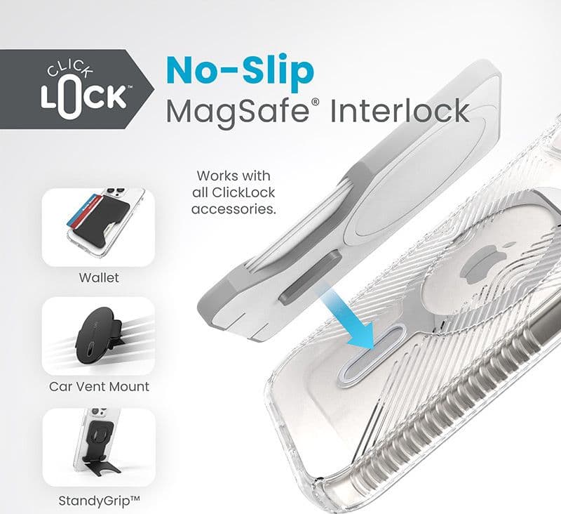 Speck Presidio Perfect-Clear Grip ClickLock e MagSafe - Custodia per iPhone 16e / iPhone 15 / iPhone 14 / iPhone 13 (Trasparente - 2