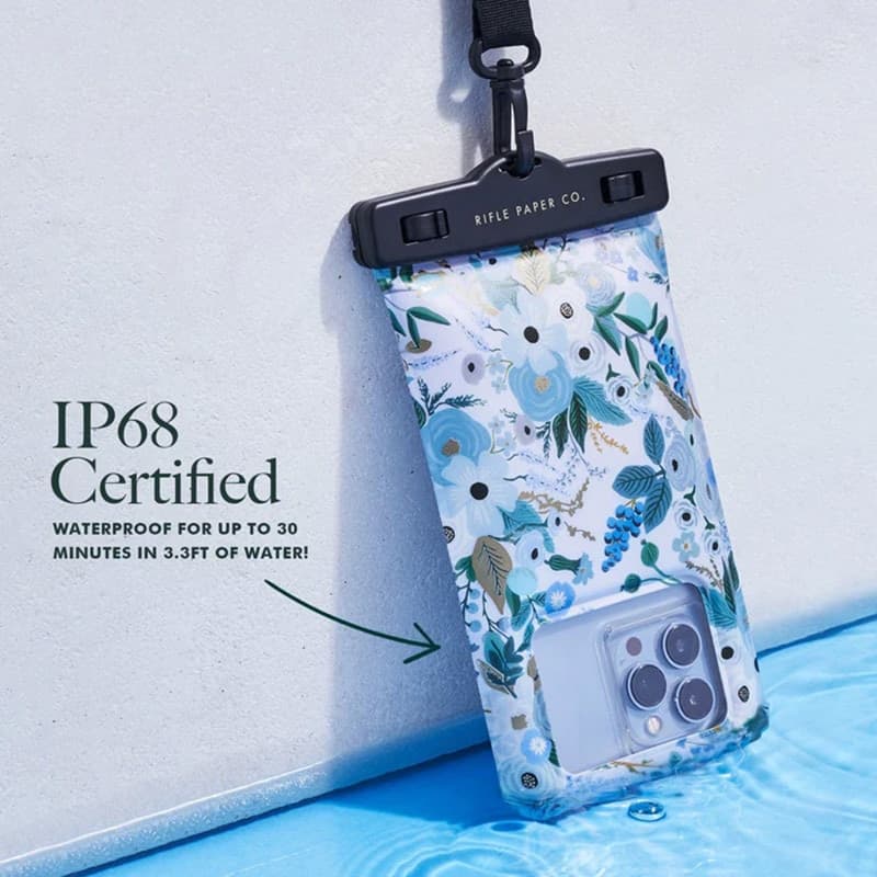 Rifle Paper Waterproof Floating Pouch - Waterproof case for smartphones up to 6.7" (Garden Party Blue) - 5