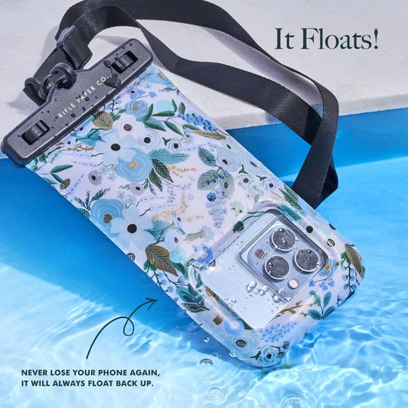 Rifle Paper Waterproof Floating Pouch - Waterproof case for smartphones up to 6.7" (Garden Party Blue) - 6
