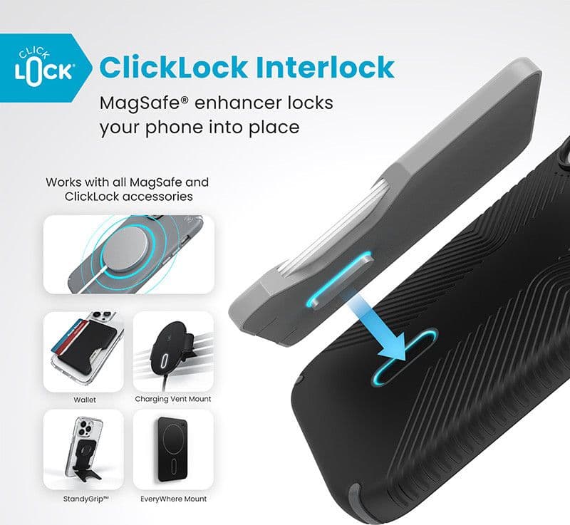 Speck Presidio2 Grip ClickLock e MagSafe - Custodia per iPhone 16 (Nero / Grigio Ardesia / Bianco) - 2