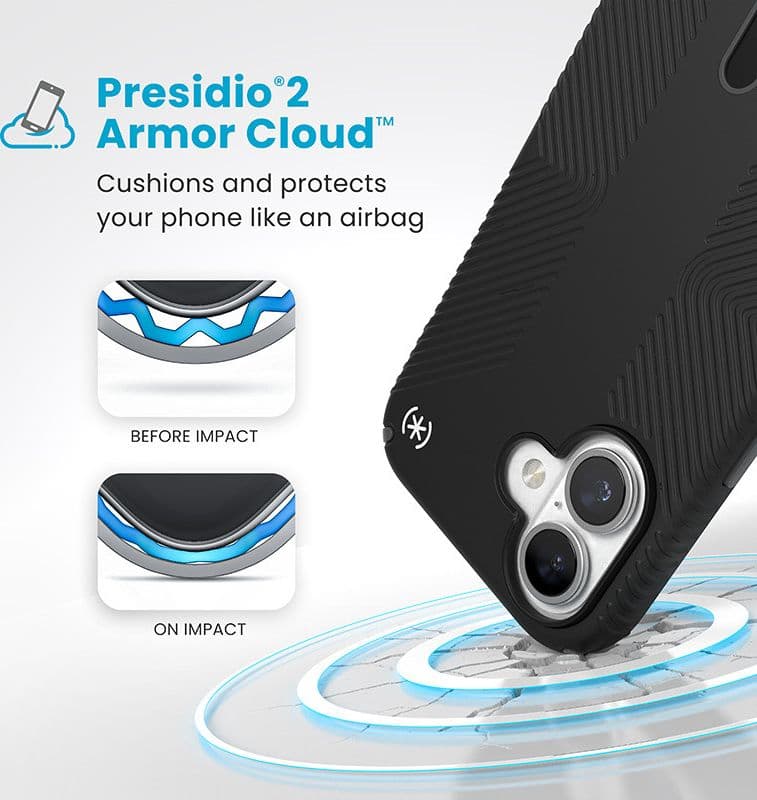Speck Presidio2 Grip ClickLock e MagSafe - Custodia per iPhone 16 (Nero / Grigio Ardesia / Bianco) - 4