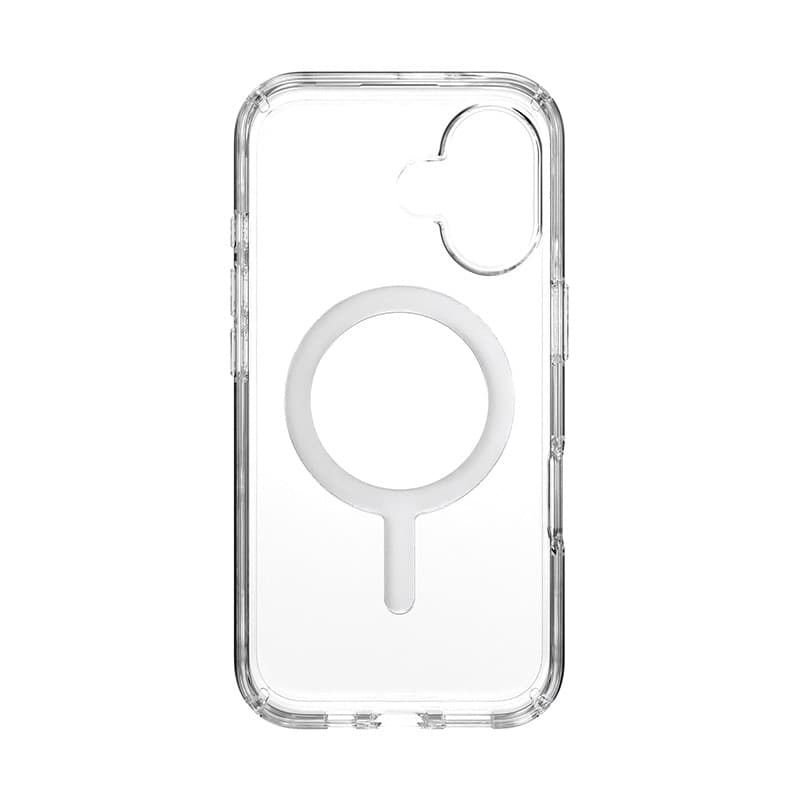 Speck Presidio Perfect-Clear MagSafe - Custodia per iPhone 16 (Trasparente / Finitura cromata / Argento Serene) - 20