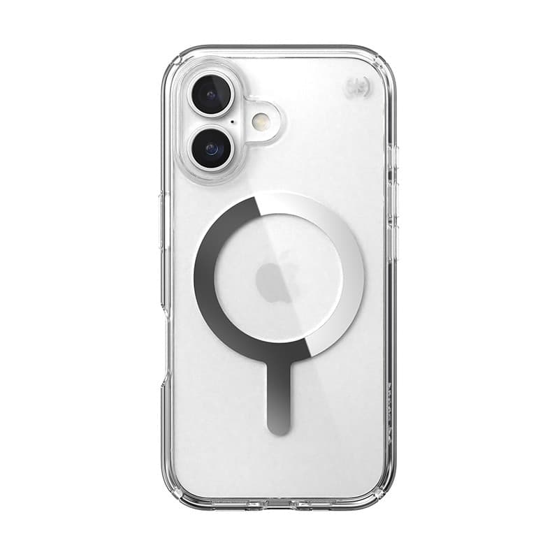 Speck Presidio Perfect-Clear MagSafe - Custodia per iPhone 16 (Trasparente / Finitura cromata / Argento Serene) - 9