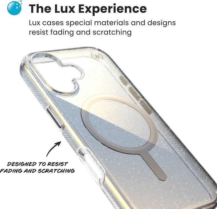 Speck Presidio Lux MagSafe - Custodia per iPhone 17 (Glitter Hyper Mirror / Argento metallizzato) - 13