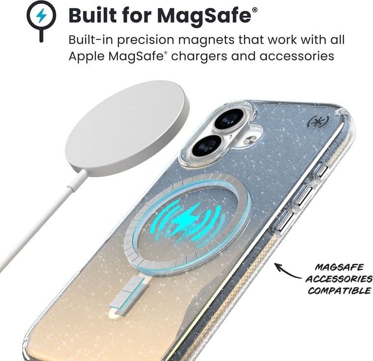 Speck Presidio Lux MagSafe - Custodia per iPhone 17 (Glitter Hyper Mirror / Argento metallizzato) - 14