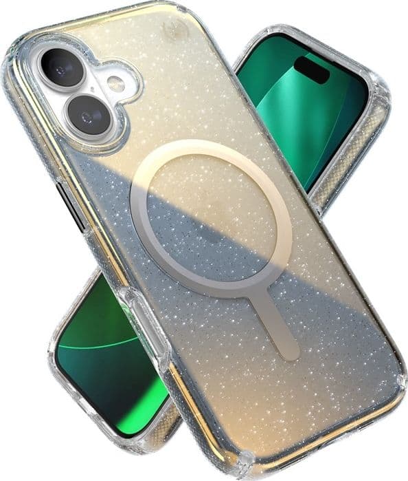 Speck Presidio Lux MagSafe - Custodia per iPhone 17 (Glitter Hyper Mirror / Argento metallizzato) - 20