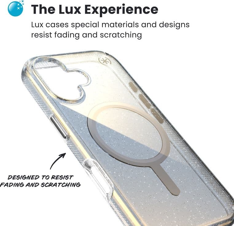 Speck Presidio Lux MagSafe - Custodia per iPhone 17 (Glitter Hyper Mirror / Argento metallizzato) - 3