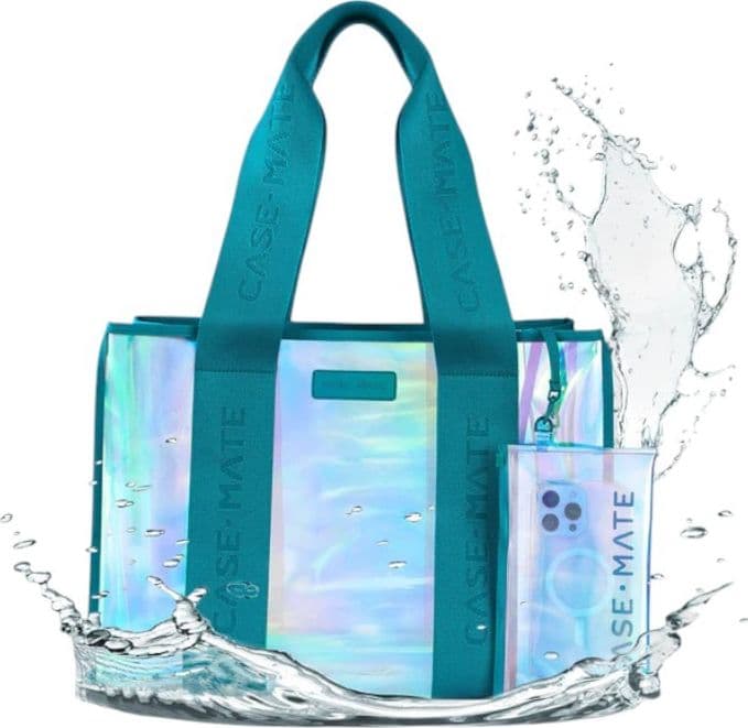 Case-Mate Large Travel Tote Bag – Waterproof Shoulder Bag with Phone Pouch (Emerald Blue Soap Bubble) - 11