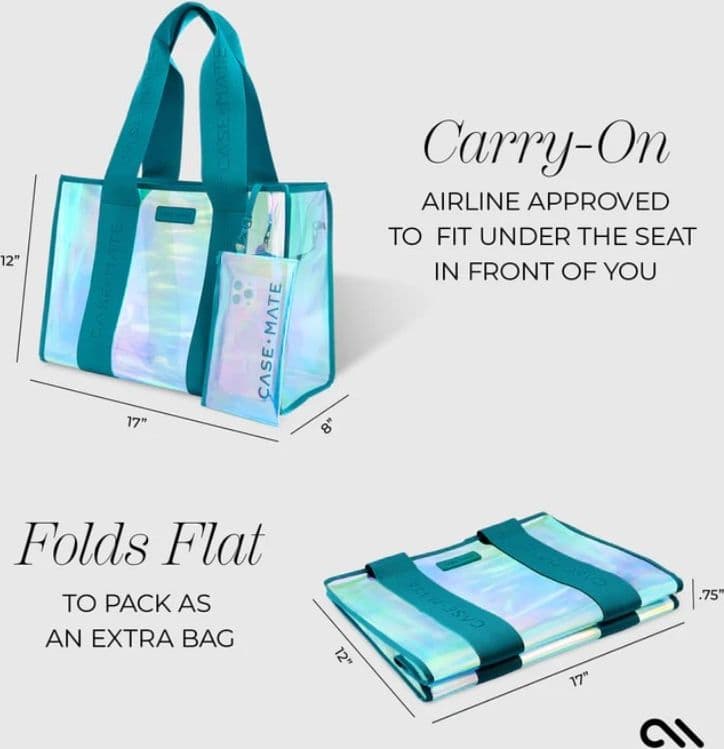 Case-Mate Large Travel Tote Bag – Waterproof Shoulder Bag with Phone Pouch (Emerald Blue Soap Bubble) - 12