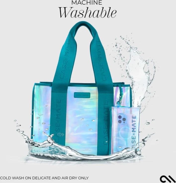 Case-Mate Large Travel Tote Bag – Waterproof Shoulder Bag with Phone Pouch (Emerald Blue Soap Bubble) - 18