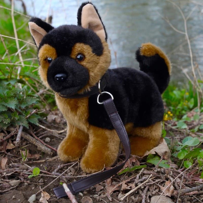 Rappa - Plush realistic toy Standing German Shepherd Dog with Leash 23 cm Eco-Friendly - 10