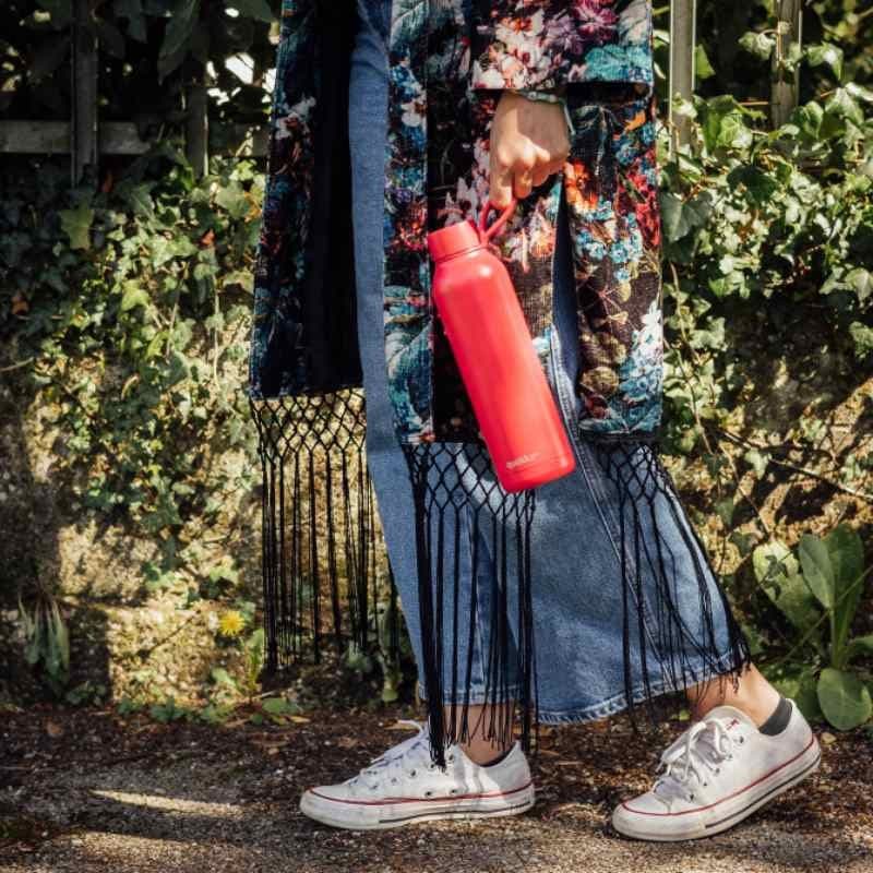 Quokka Solid con cinturino - Thermos in acciaio inossidabile da 630 ml con cinturino (rosso ciliegia) - 5