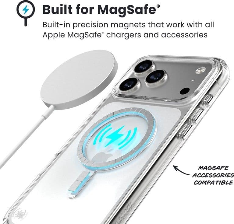 Speck Presidio Perfect Clear MagSafe - Custodia per iPhone 17 Pro Max (trasparente/argento) - 15