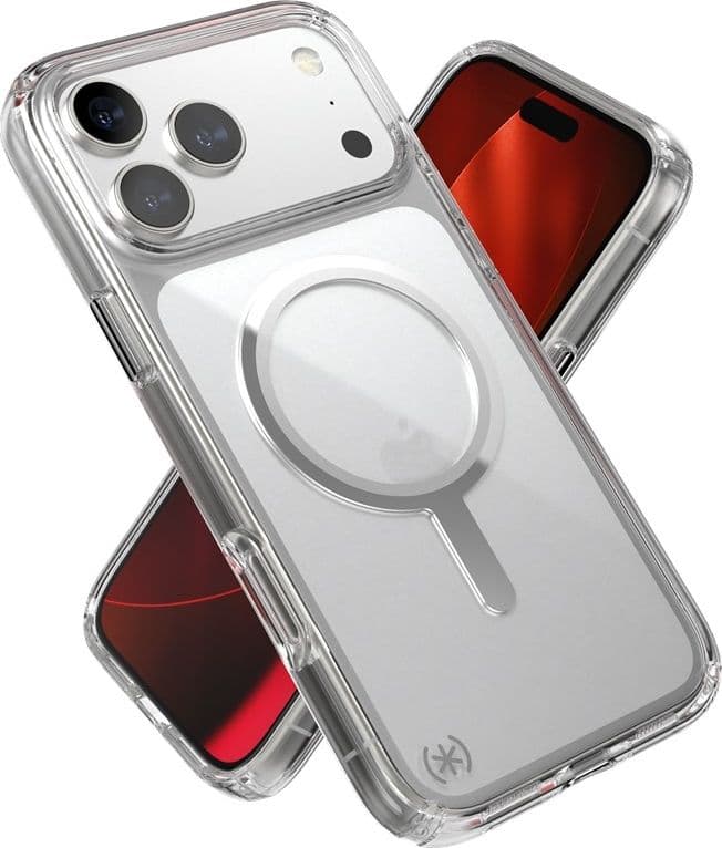 Speck Presidio Perfect Clear MagSafe - Custodia per iPhone 17 Pro Max (trasparente/argento) - 20