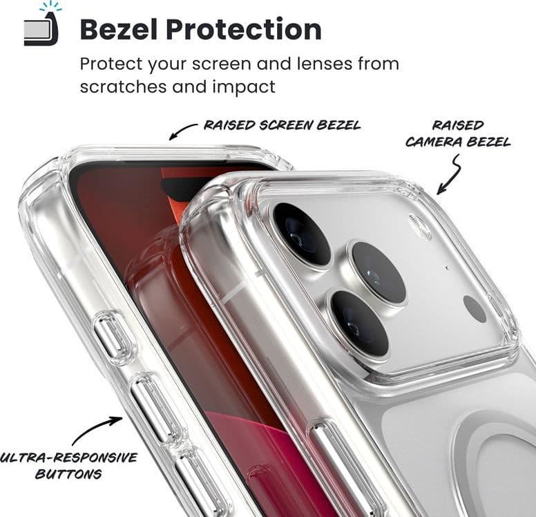 Speck Presidio Perfect Clear MagSafe - Custodia per iPhone 17 Pro Max (trasparente/argento) - 3