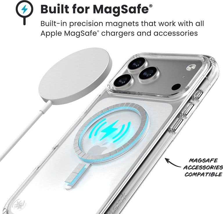 Speck Presidio Perfect Clear MagSafe - Custodia per iPhone 17 Pro Max (trasparente/argento) - 5