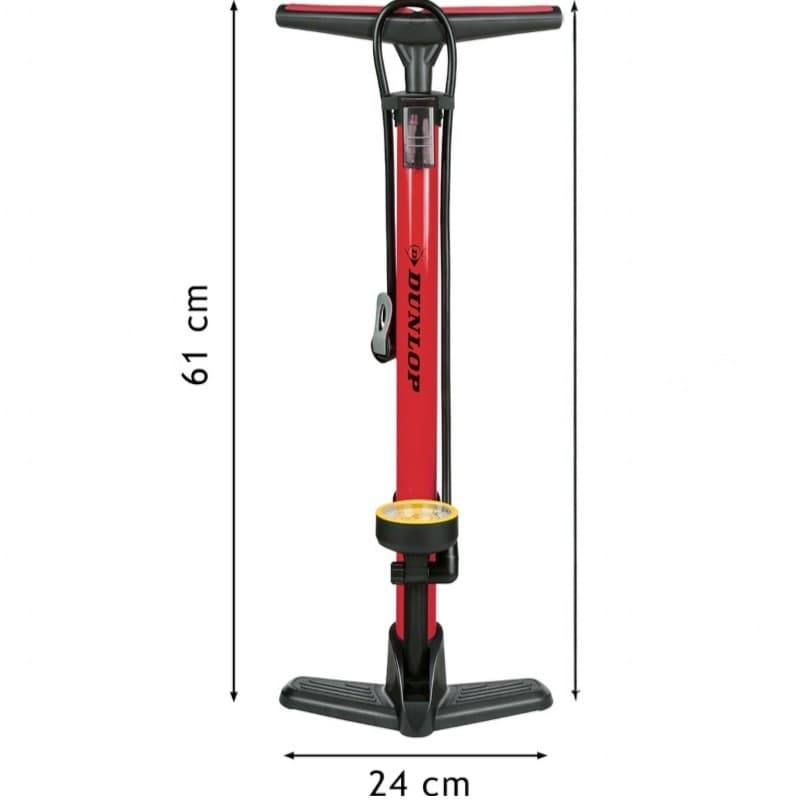 Dunlop - Floor pump for bikes, balls, mattresses with pressure gauge (Red) - 20
