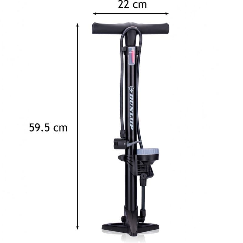 Dunlop - Floor pump for bikes, balls, mattresses with pressure gauge (Black) - 18