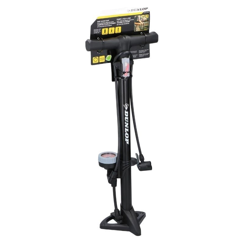 Dunlop - Floor pump for bikes, balls, mattresses with pressure gauge (Black) - 20