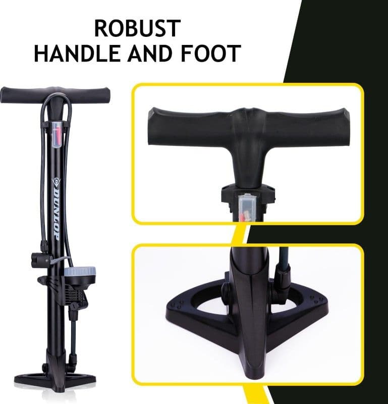 Dunlop - Floor pump for bikes, balls, mattresses with pressure gauge (Black) - 5