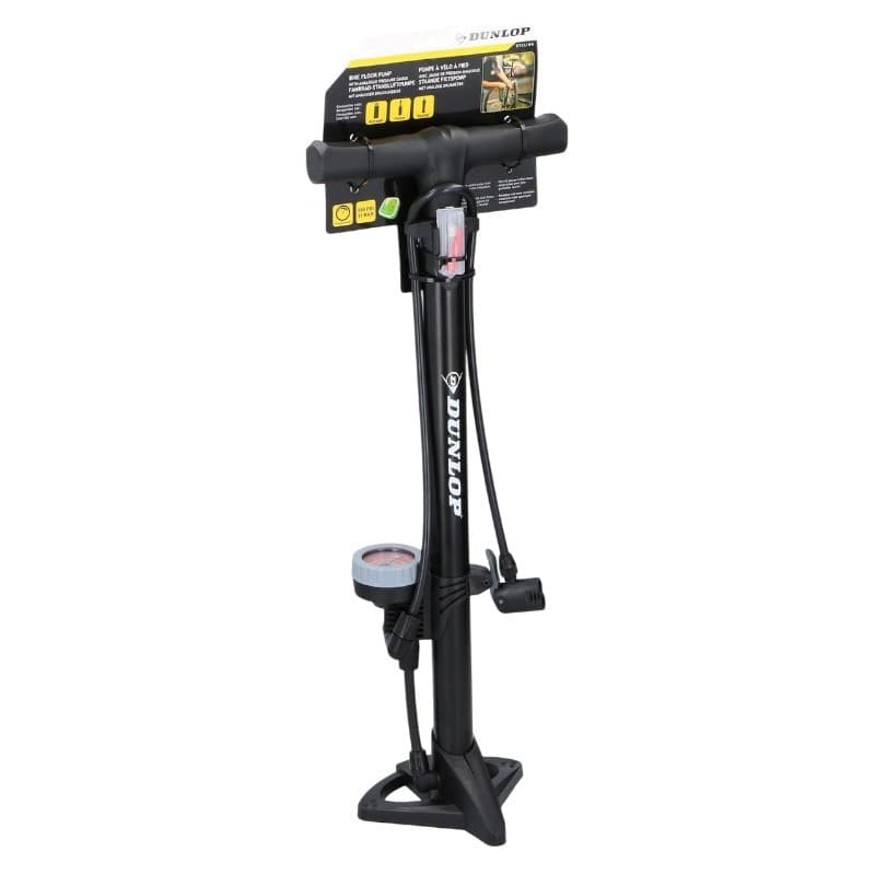 Dunlop - Floor pump for bikes, balls, mattresses with pressure gauge (Black) - 10